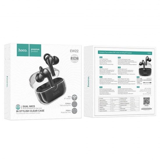 Hoco EW22 Cantante True Wireless ENC Noise Cancelling BT Black Слушалки
