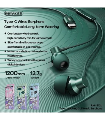 Remax RM-512a Type-C Green Слушалки