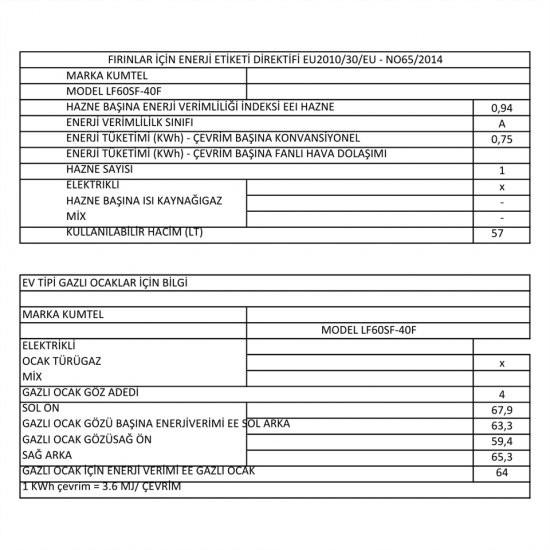Kumtel LF60-SF40F Готварска печка