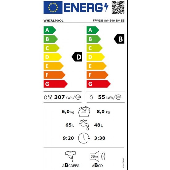 Whirlpool FFWDB 864349 BV EE Пералня със сушилня