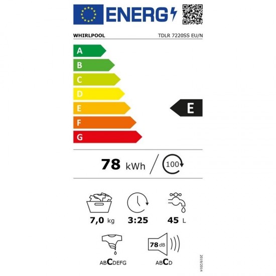 Whirlpool TDLR 7220SS EU Пералня с горно зареждане