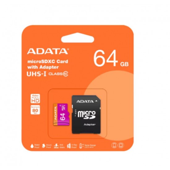 Adata MicroSDXC 64GB class 10 with adapter Преносима памет
