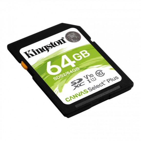 Kingston Canvas Select Plus MicroSD 64GB Class 10 + Adapter Преносима памет
