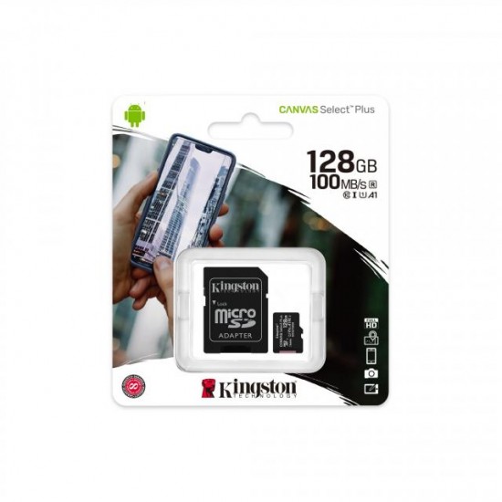 Kingston Canvas Select Plus MicroSD 128GB Class 10 + Adapter Преносима памет