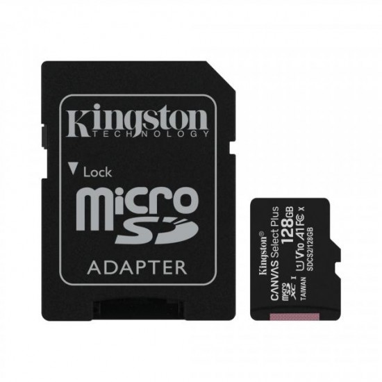 Kingston Canvas Select Plus MicroSD 128GB Class 10 + Adapter Преносима памет