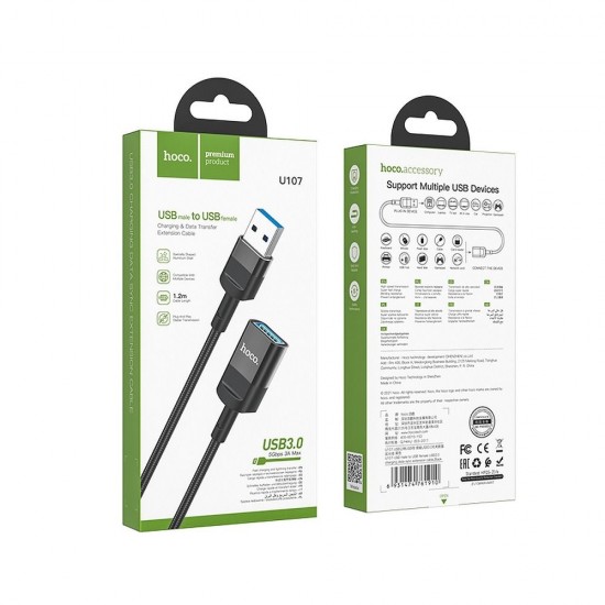 Hoco U107 USB Male to USB Female Charging Data Sync Extension Black Кабел