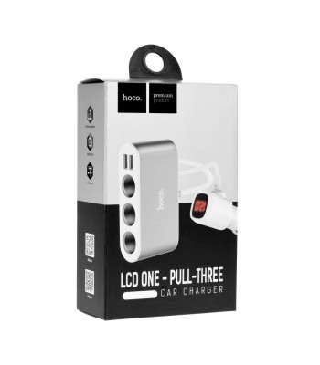 Hoco Z13 LCD One-Pull-Three Car Silver Зарядно