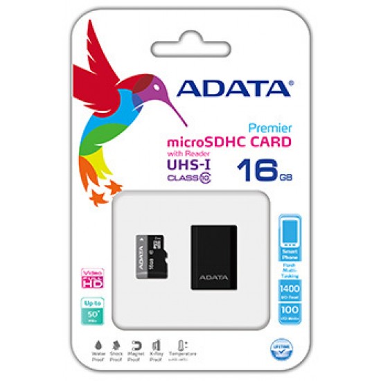 Adata MicroSDHC 16GB class 10 + card reader Преносима памет
