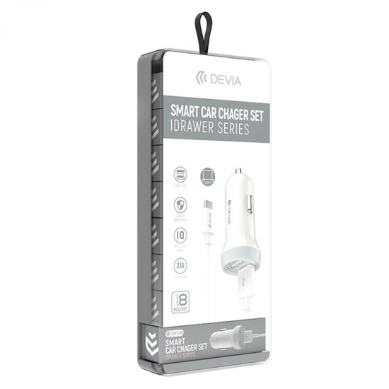 Devia Idrawer Type-C Model 335013 Зарядно за кола с кабел