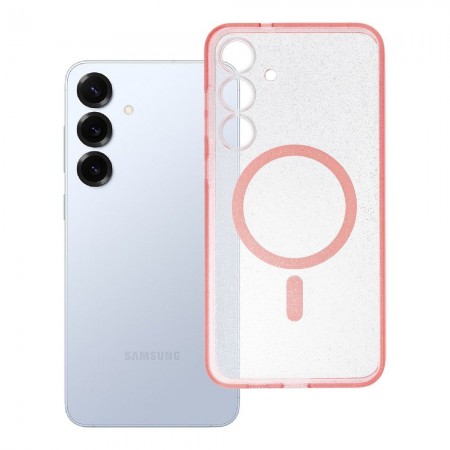 Samsung S25 Clear Mag Cover Pink Glitter Кейс