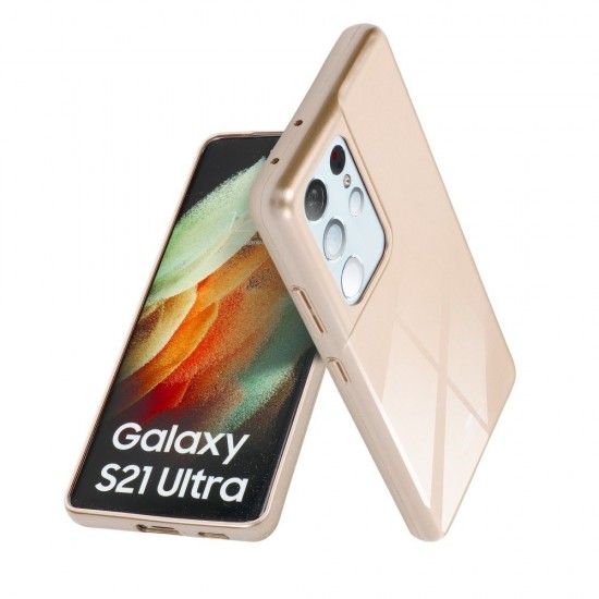 Samsung S22 Ultra Mercury Pearl Jelly Glitter Design Gold Кейс