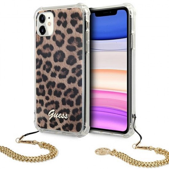 Apple iPhone 11 Guess GUHCN61KSLEO Original Faceplate Leopard + Gold Chain Handle Кейс