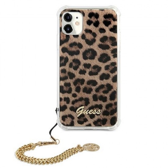 Apple iPhone 11 Guess GUHCN61KSLEO Original Faceplate Leopard + Gold Chain Handle Кейс