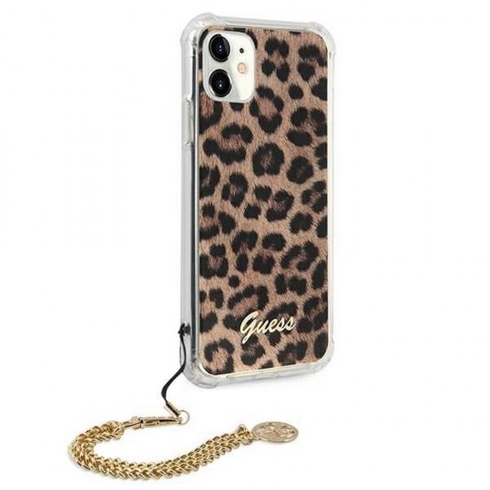 Apple iPhone 11 Guess GUHCN61KSLEO Original Faceplate Leopard + Gold Chain Handle Кейс
