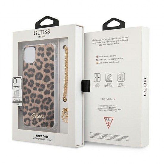 Apple iPhone 11 Guess GUHCN61KSLEO Original Faceplate Leopard + Gold Chain Handle Кейс