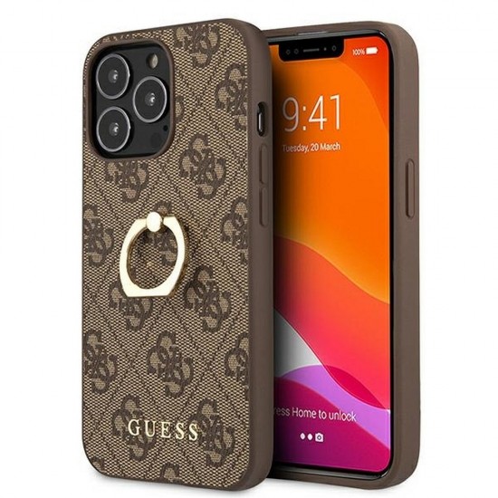 Apple iPhone 13 Pro Guess GUHCP13L4GMRBR Brown+Ring Stand Кейс