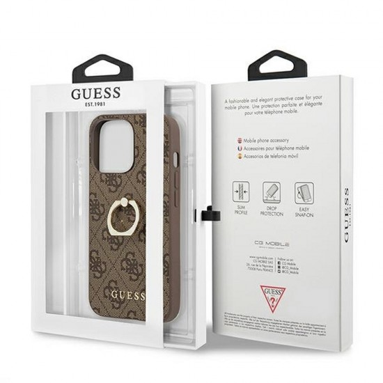 Apple iPhone 13 Pro Guess GUHCP13L4GMRBR Brown+Ring Stand Кейс
