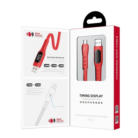 Hoco S6 Sentinel Charging Data Timing Displey Micro Red Кабел