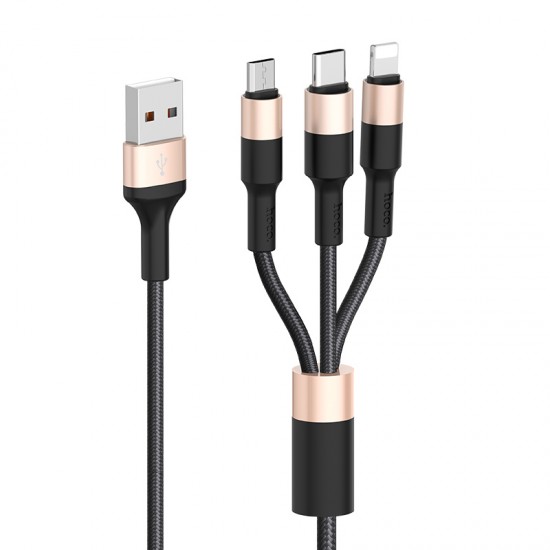 Hoco X26 Xpress One Pull Three Charging Black&Gold Кабел