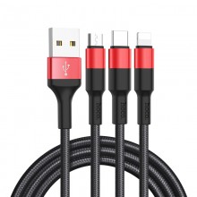 Hoco X26 Xpress One Pull Three Charging Black&Red Кабел Hoco X26 Xpress One Pull Three Charging Black&Red Кабел