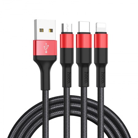 Hoco X26 Xpress One Pull Three Charging Black&Red Кабел