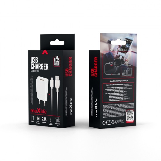 Зарядни - Maxlife MXTC-01 + USB-C White Зарядно