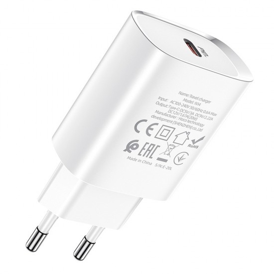 Hoco N14 Smart Charging Single Port PD20W White Зарядно