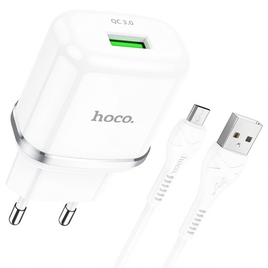 Hoco N3 Special Single Port QC3.0 Set Micro USB White Зарядно