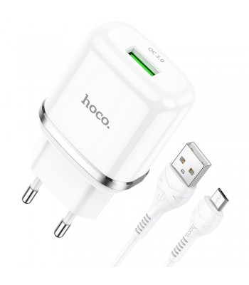 Hoco N3 Special Single Port QC3.0 Set Micro USB White Зарядно