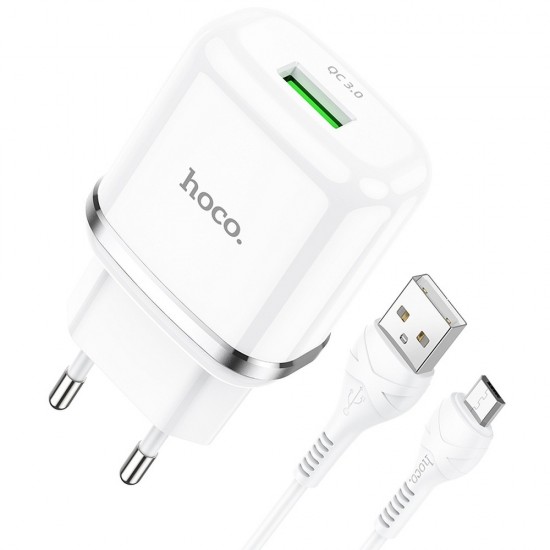 Hoco N3 Special Single Port QC3.0 Set Micro USB White Зарядно