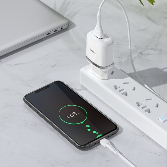 Hoco N3 Special Single Port QC3.0 Set Micro USB White Зарядно