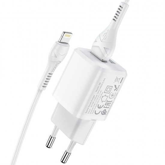 Hoco N8 Briar Dual Port Set Lightning White Зарядно