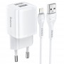 Hoco N8 Briar Dual Port Set Lightning White Зарядно Hoco N8 Briar Dual Port Set Lightning White Зарядно