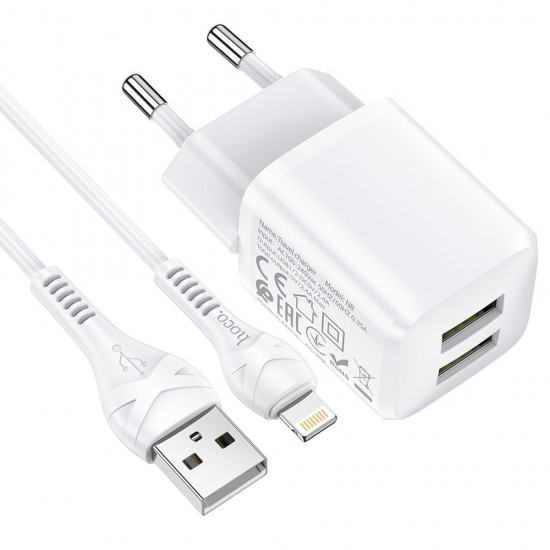 Hoco N8 Briar Dual Port Set Lightning White Зарядно
