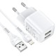 Hoco N8 Briar Dual Port Set Lightning White Зарядно