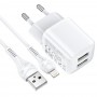 Hoco N8 Briar Dual Port Set Lightning White Зарядно Hoco N8 Briar Dual Port Set Lightning White Зарядно