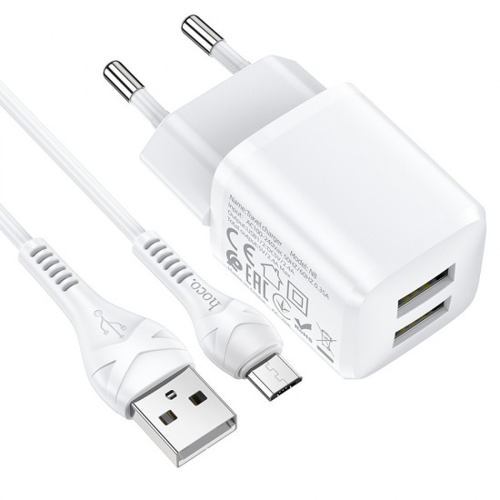 Hoco N8 Briar Dual Port Set Micro USB White Зарядно