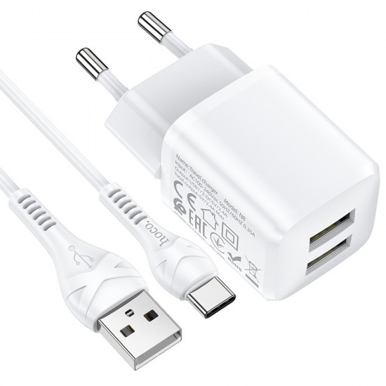 Hoco N8 Briar Dual Port Set Type-C White Зарядно