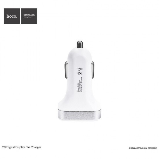 Hoco Z3 2USB LCD Car White Зарядно