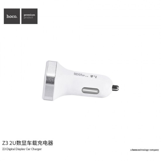 Hoco Z3 2USB LCD Car White Зарядно