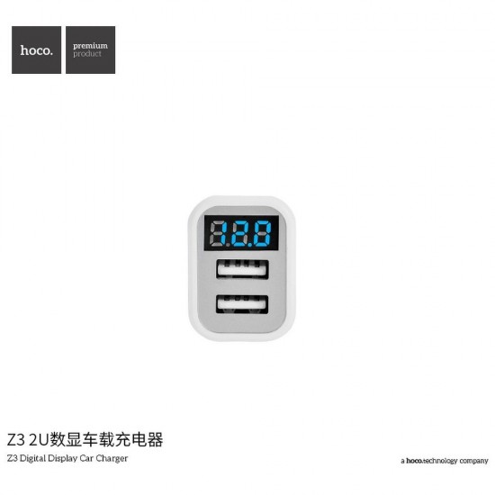 Hoco Z3 2USB LCD Car White Зарядно
