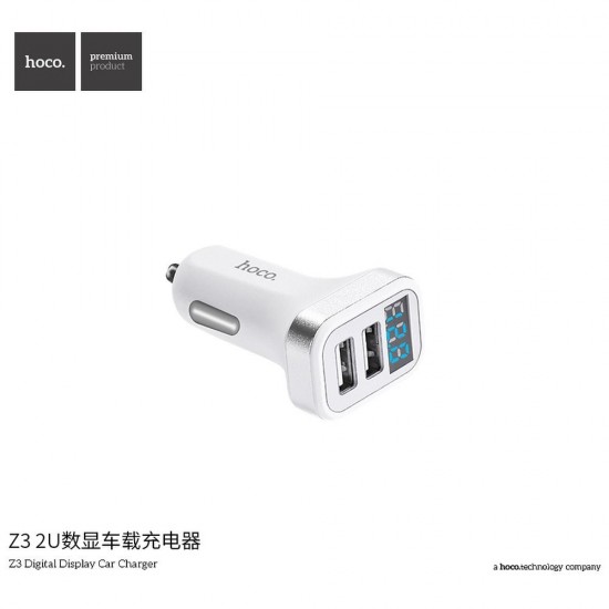 Hoco Z3 2USB LCD Car White Зарядно