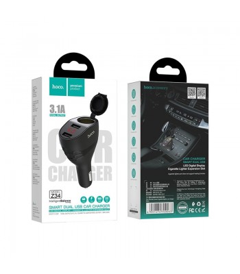 Hoco Z34 Thunder Power Cigarette Lighter Car Black Зарядно