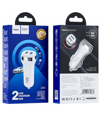 Hoco Z40 Superior Dual Port Car White Зарядно
